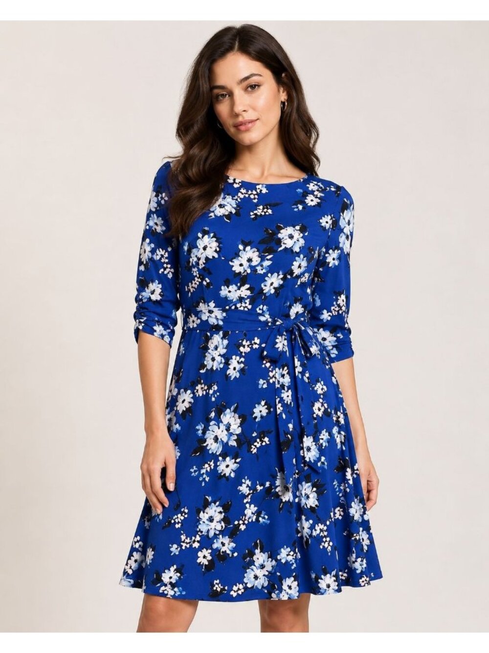 Jessica Howard Women Floral Print Blue Fit & Flare Short Sleeves Dress Size 8P